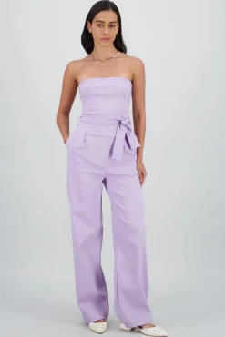 Shasa Solid Strapless Jumpsuit With Belt