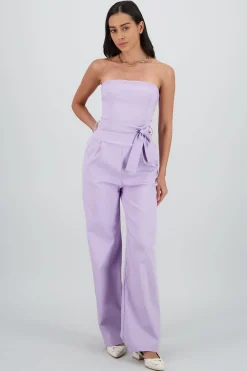 Shasa Solid Strapless Jumpsuit With Belt