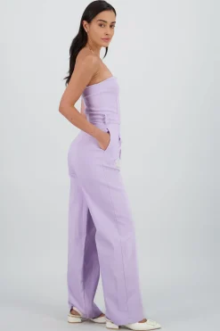 Shasa Solid Strapless Jumpsuit With Belt