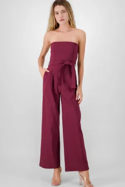 Shasa Solid Strapless Jumpsuit With Belt