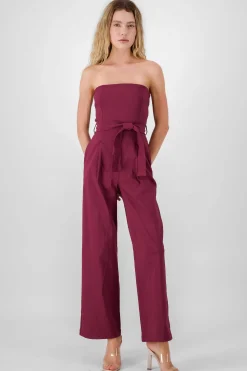 Shasa Solid Strapless Jumpsuit With Belt