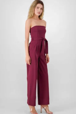 Shasa Solid Strapless Jumpsuit With Belt