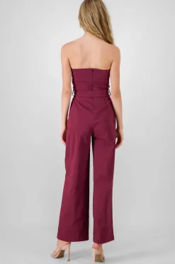 Shasa Solid Strapless Jumpsuit With Belt