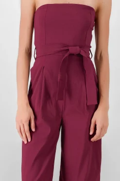 Shasa Solid Strapless Jumpsuit With Belt
