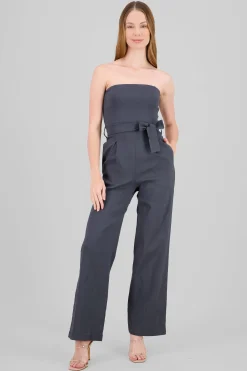 Shasa Solid Strapless Jumpsuit With Belt