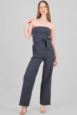 Shasa Solid Strapless Jumpsuit With Belt