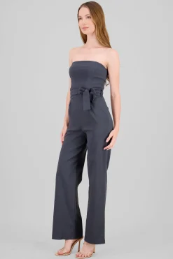 Shasa Solid Strapless Jumpsuit With Belt