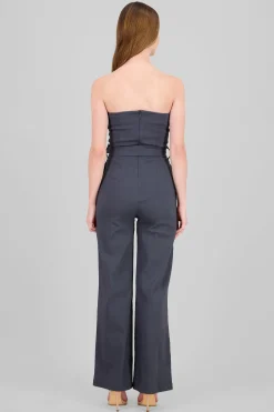 Shasa Solid Strapless Jumpsuit With Belt