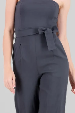 Shasa Solid Strapless Jumpsuit With Belt