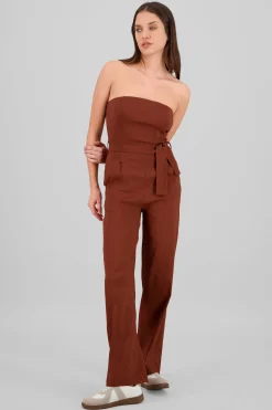 Shasa Solid Strapless Jumpsuit With Belt