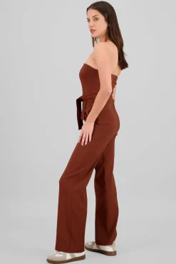 Shasa Solid Strapless Jumpsuit With Belt