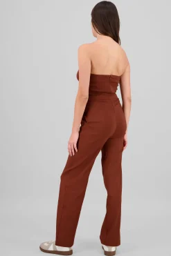 Shasa Solid Strapless Jumpsuit With Belt