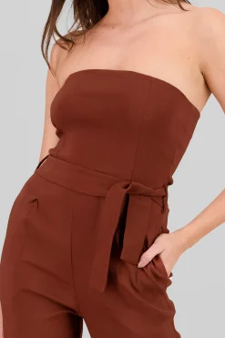 Shasa Solid Strapless Jumpsuit With Belt