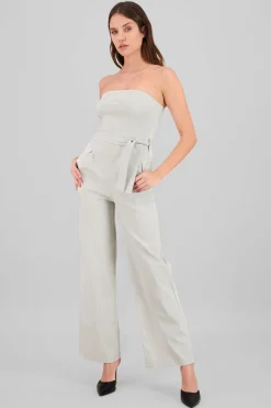 Shasa Solid Strapless Jumpsuit With Belt