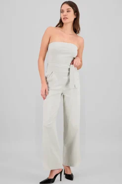 Shasa Solid Strapless Jumpsuit With Belt