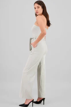 Shasa Solid Strapless Jumpsuit With Belt