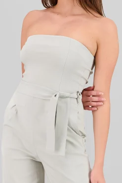 Shasa Solid Strapless Jumpsuit With Belt