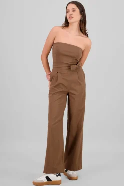 Shasa Solid Strapless Jumpsuit With Belt