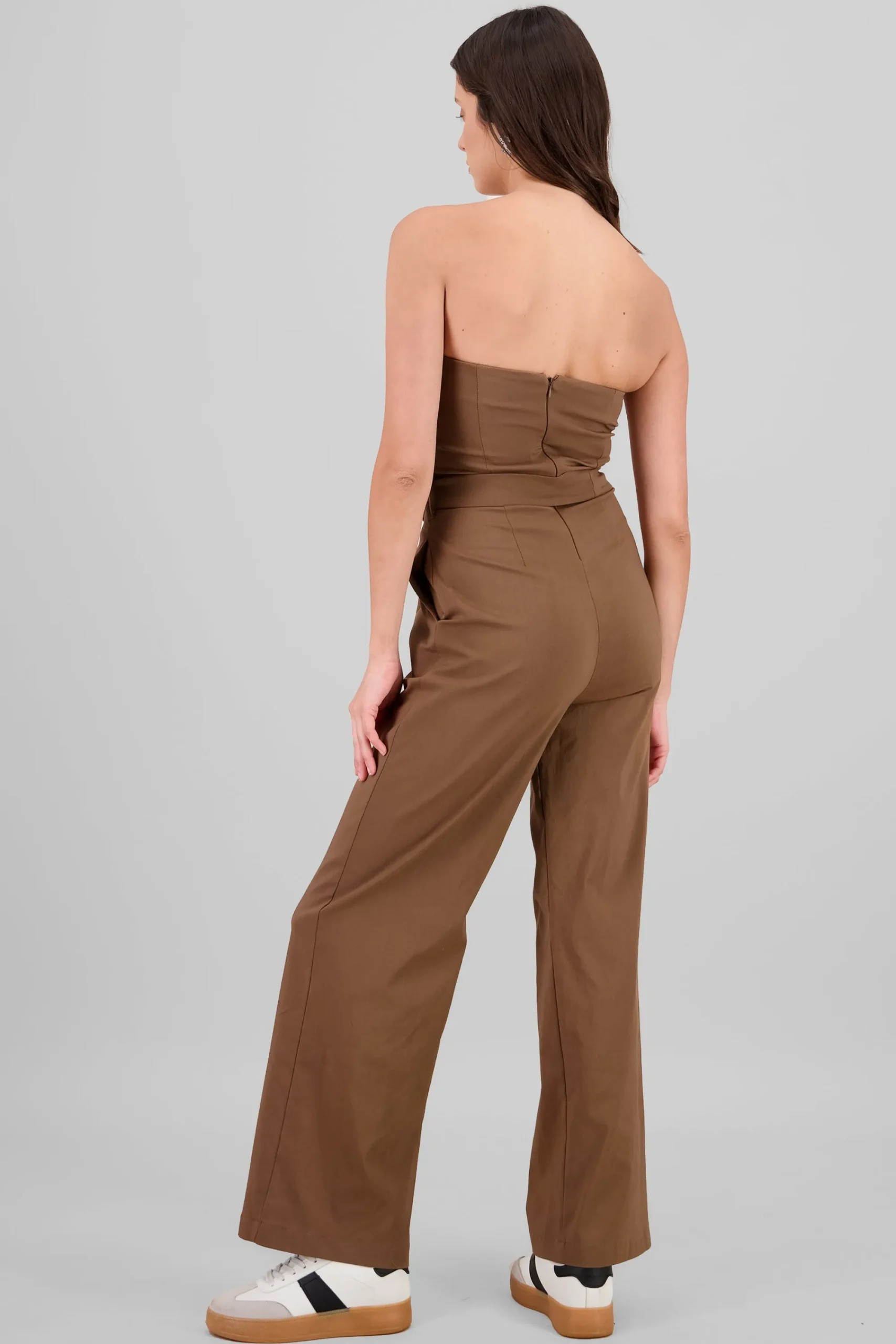 Shasa Solid Strapless Jumpsuit With Belt