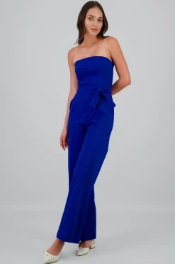 Shasa Solid Strapless Jumpsuit With Belt