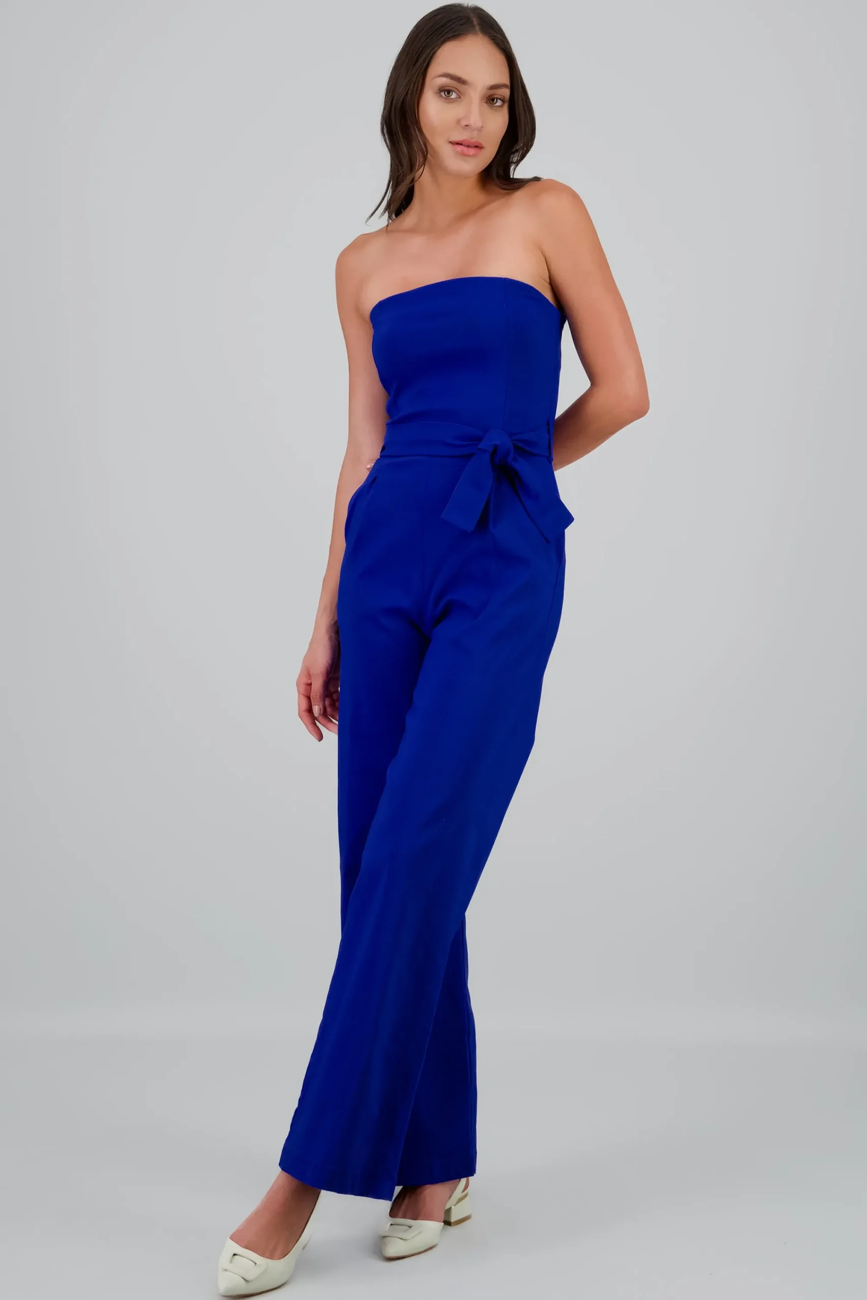 Shasa Solid Strapless Jumpsuit With Belt