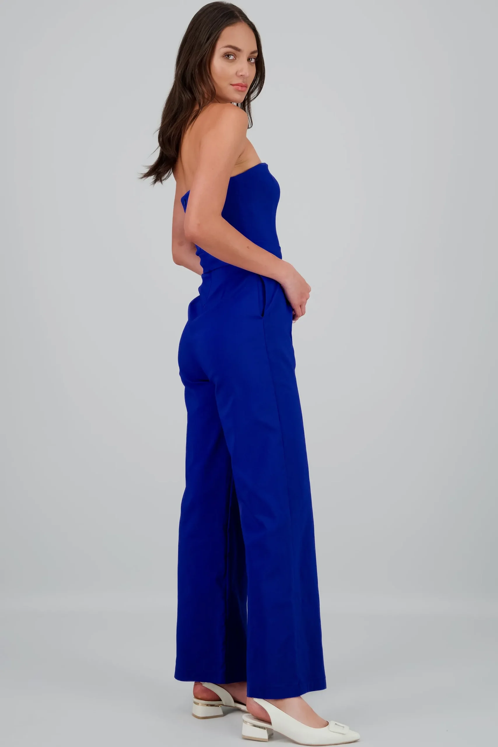 Shasa Solid Strapless Jumpsuit With Belt