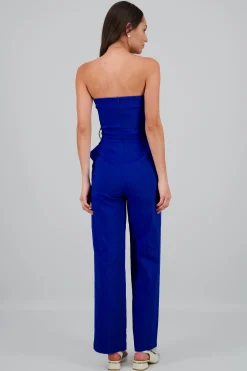 Shasa Solid Strapless Jumpsuit With Belt