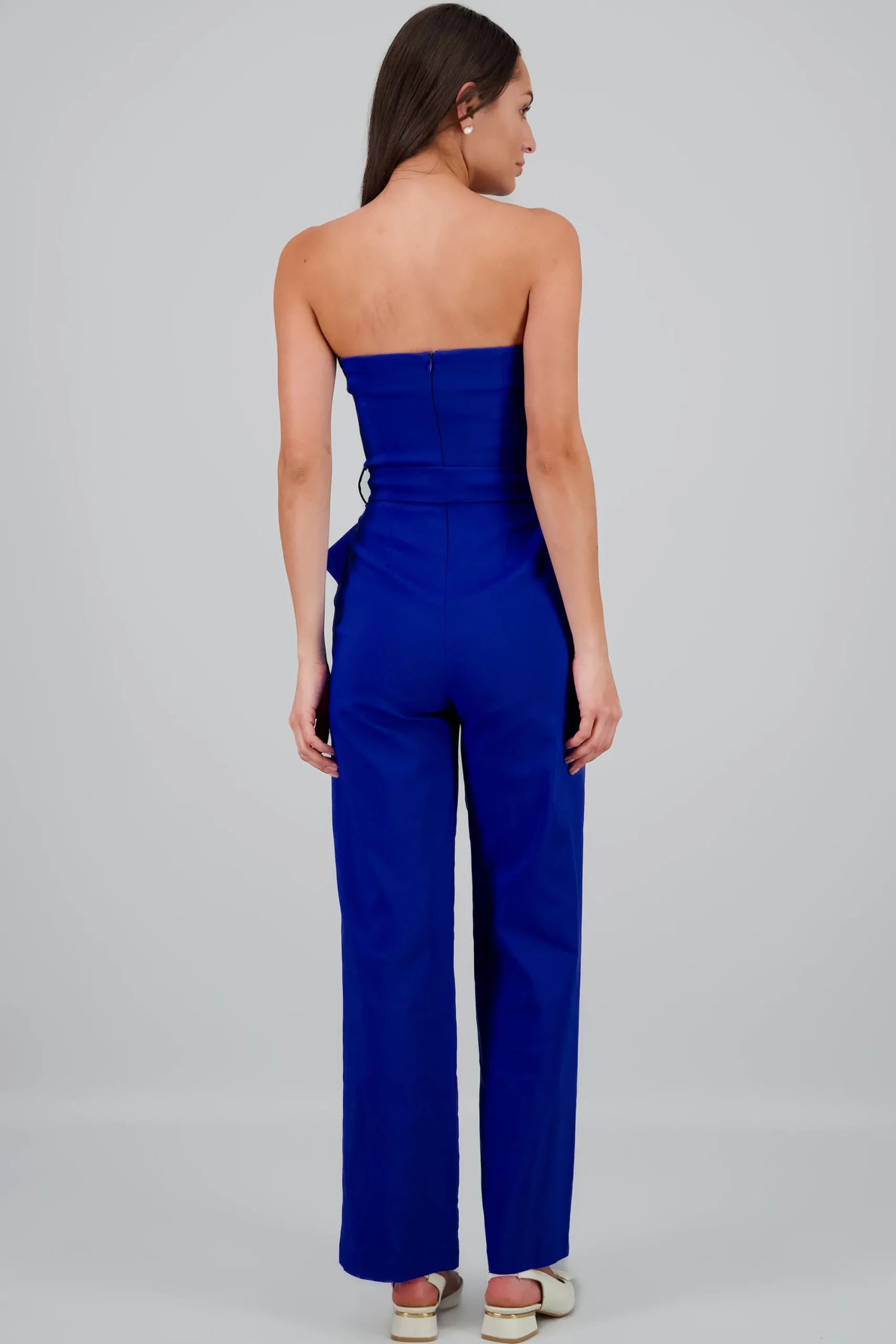 Shasa Solid Strapless Jumpsuit With Belt