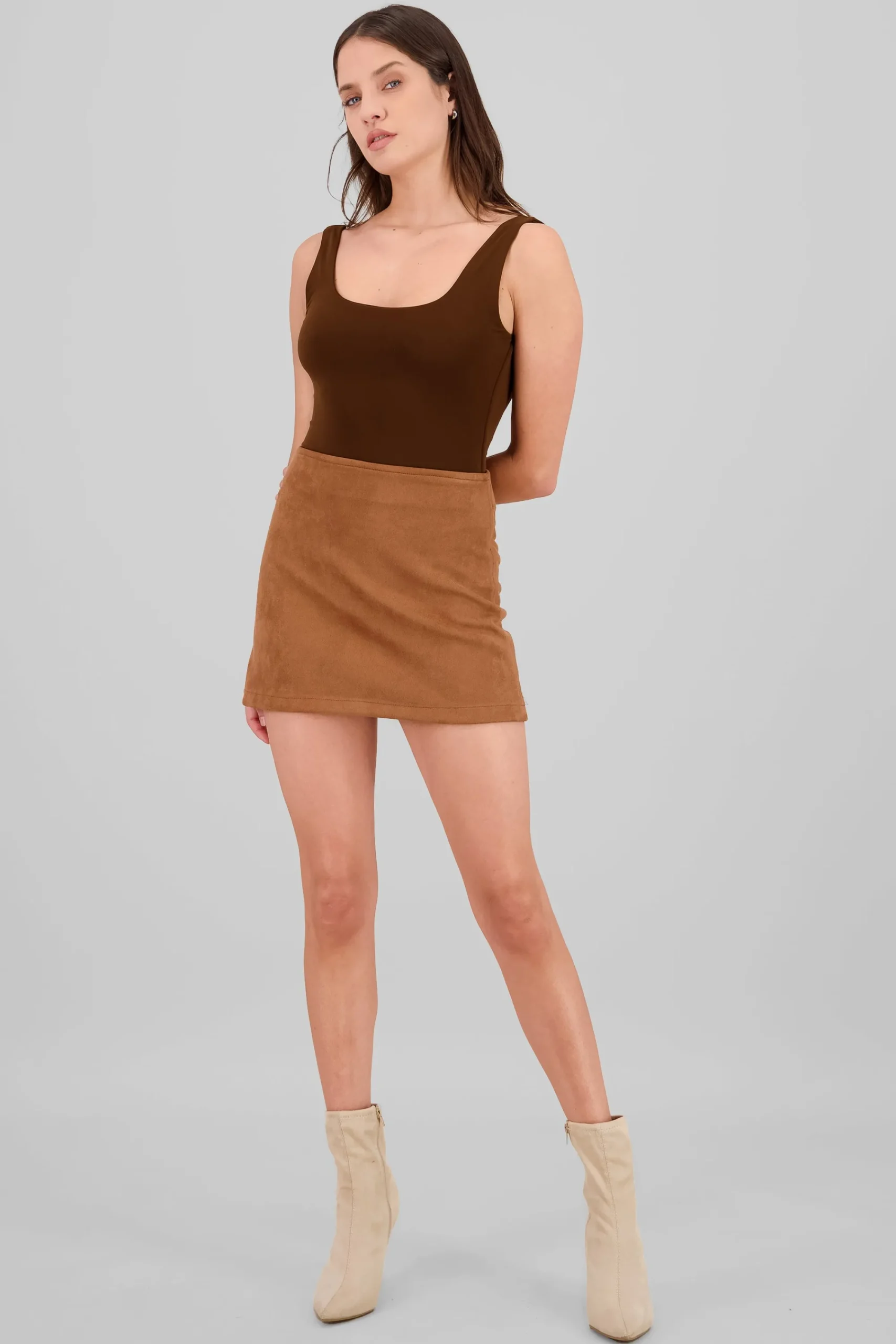 Shasa Solid Suede Mini Skirt
