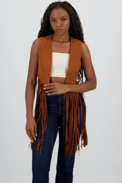 Shasa Solid Suede Vest with Fringes