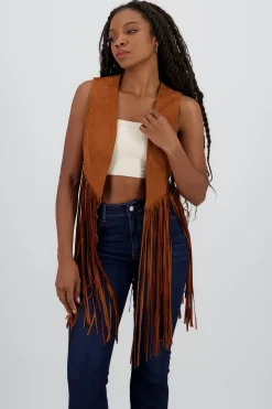 Shasa Solid Suede Vest with Fringes