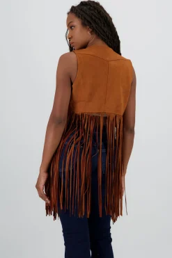 Shasa Solid Suede Vest with Fringes