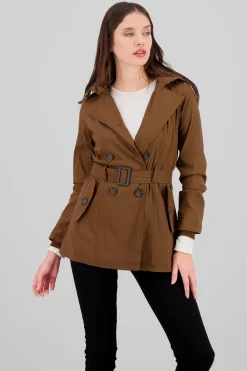 Shasa Solid Trench Coat With Button