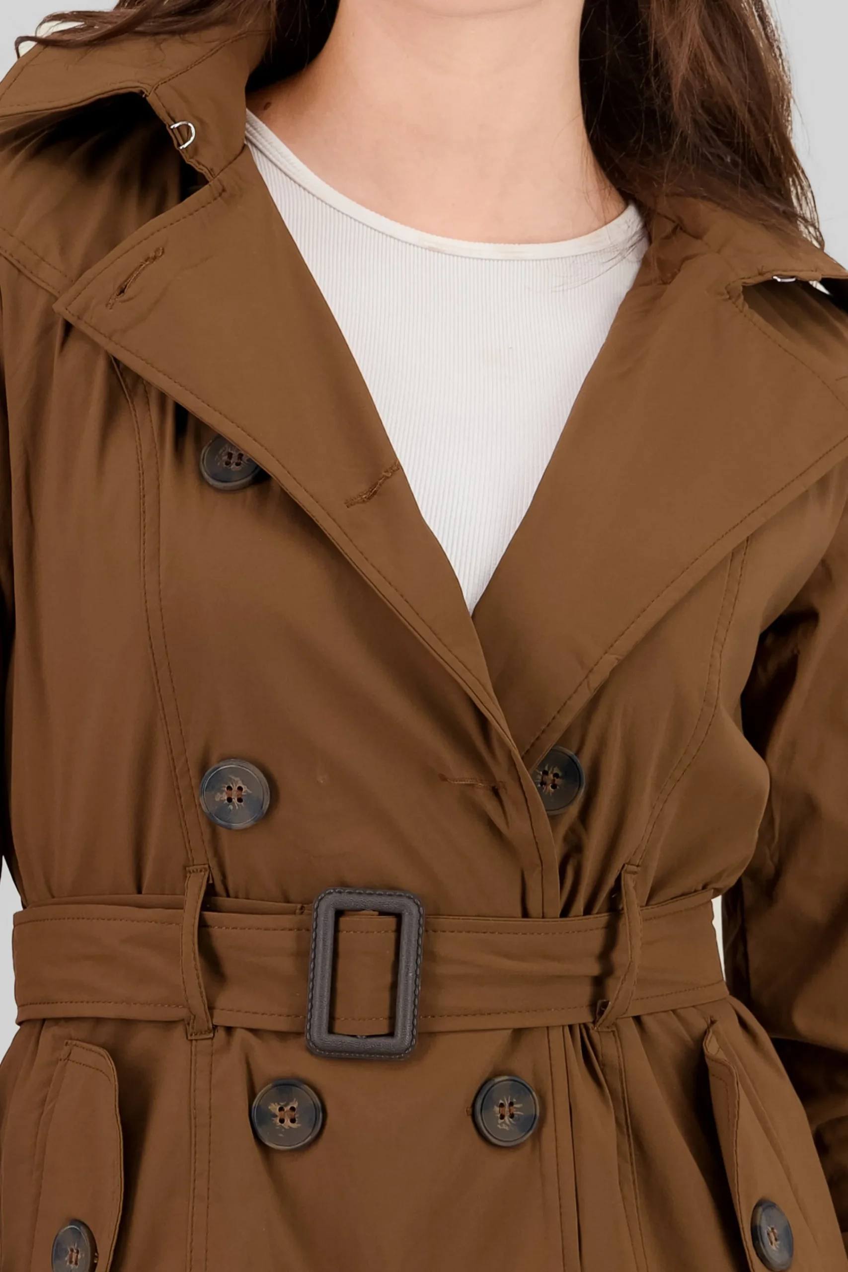Shasa Solid Trench Coat With Button