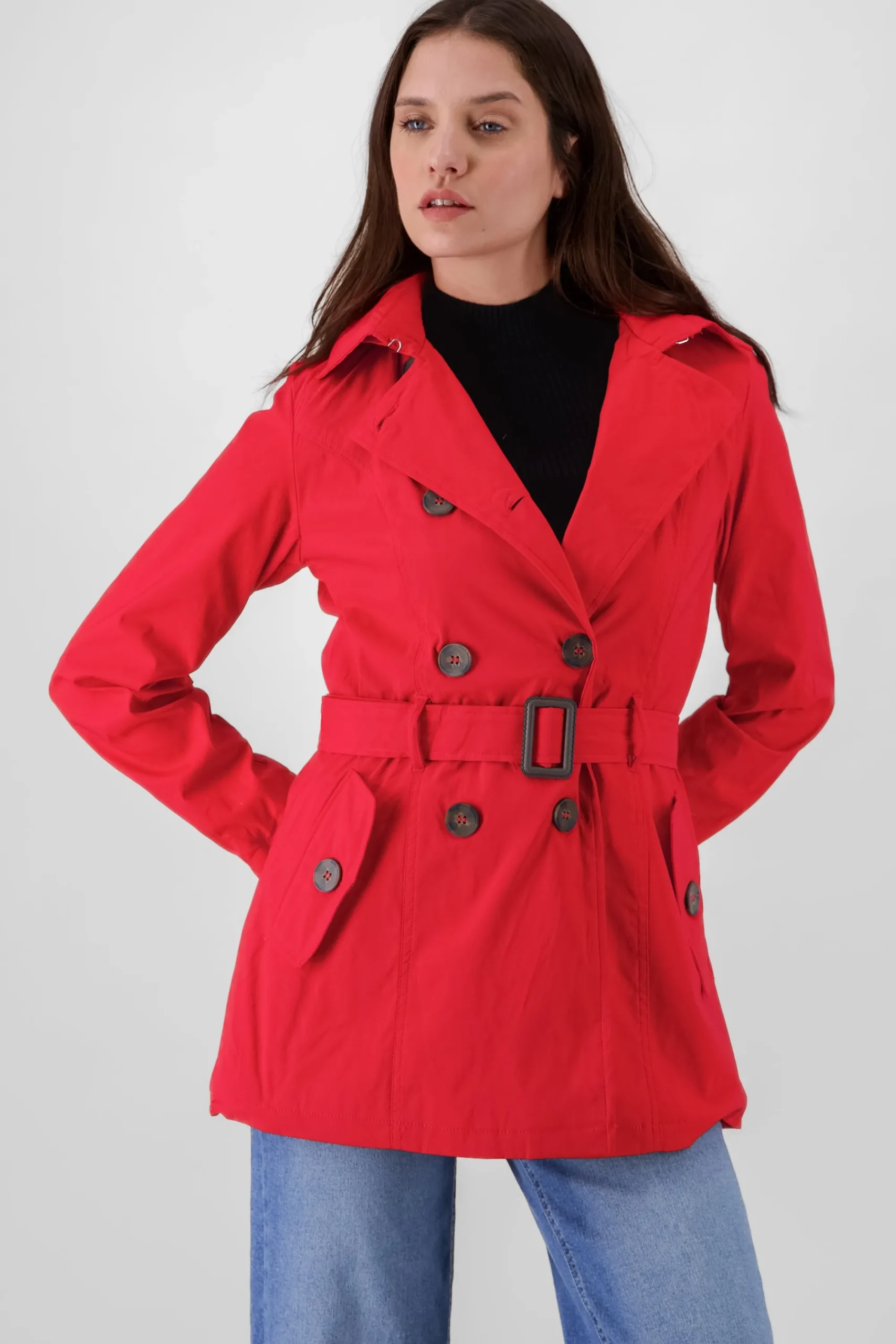 Shasa Solid Trench Coat With Button