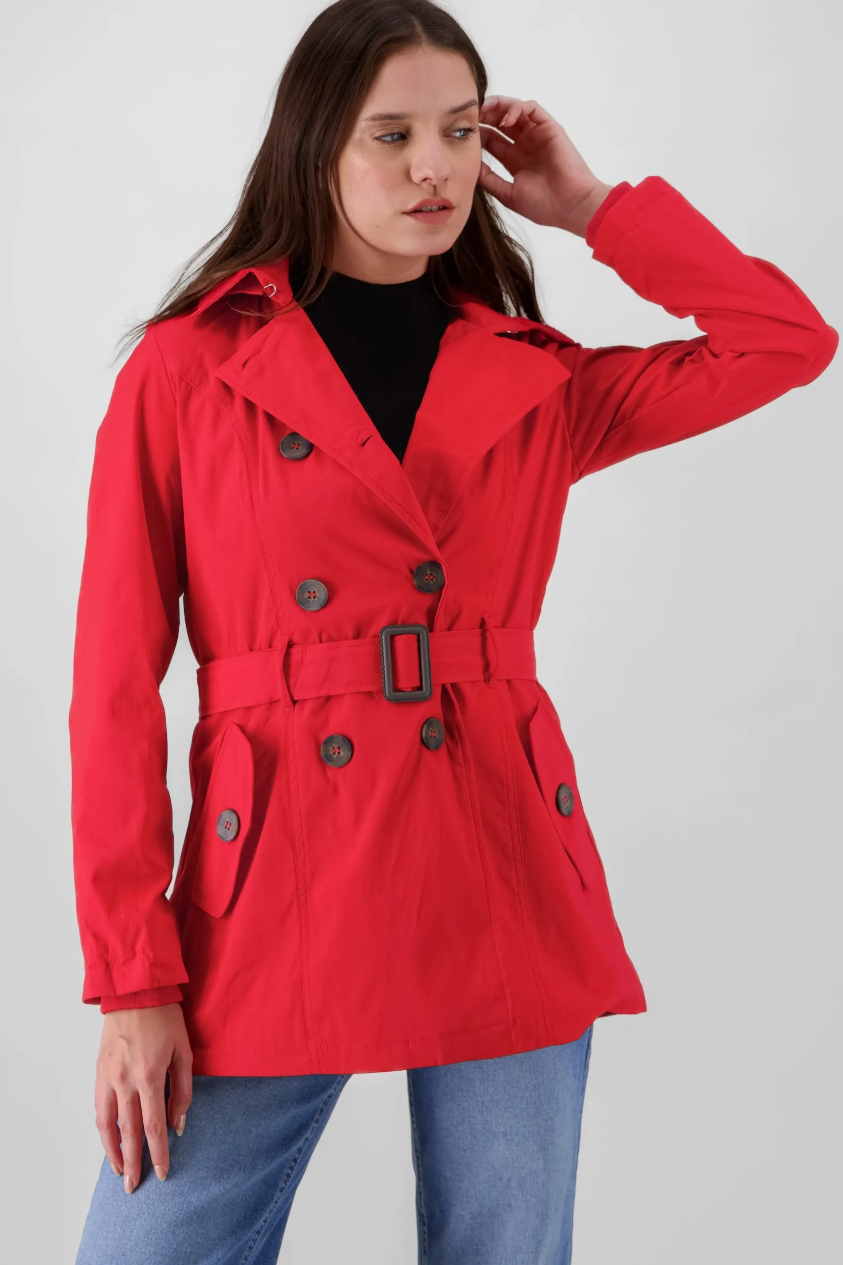 Shasa Solid Trench Coat With Button