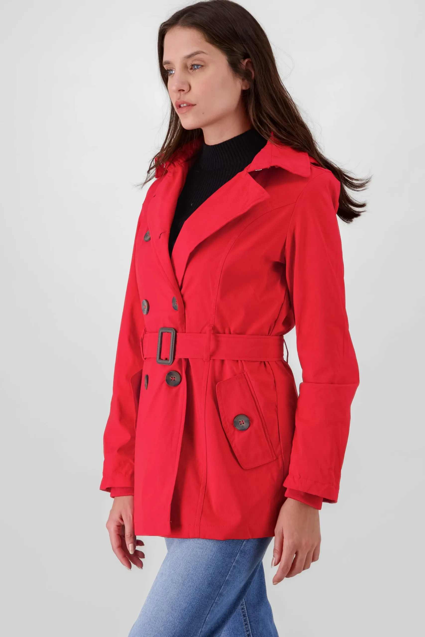 Shasa Solid Trench Coat With Button