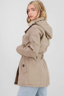Shasa Solid Trench Coat With Button