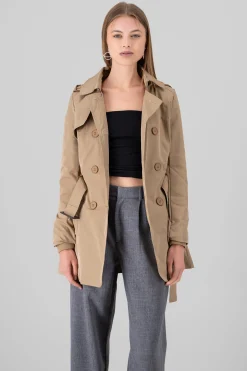 Shasa Solid Trench Coat With Button