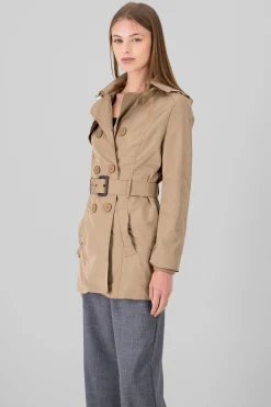 Shasa Solid Trench Coat With Button