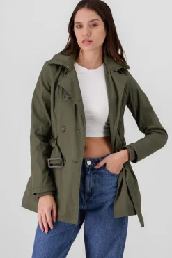 Shasa Solid Trench Coat With Button