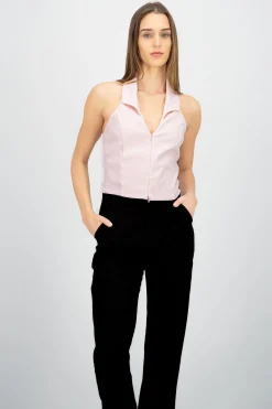 Shasa Solid Zipper Halter Top