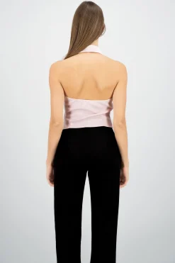 Shasa Solid Zipper Halter Top