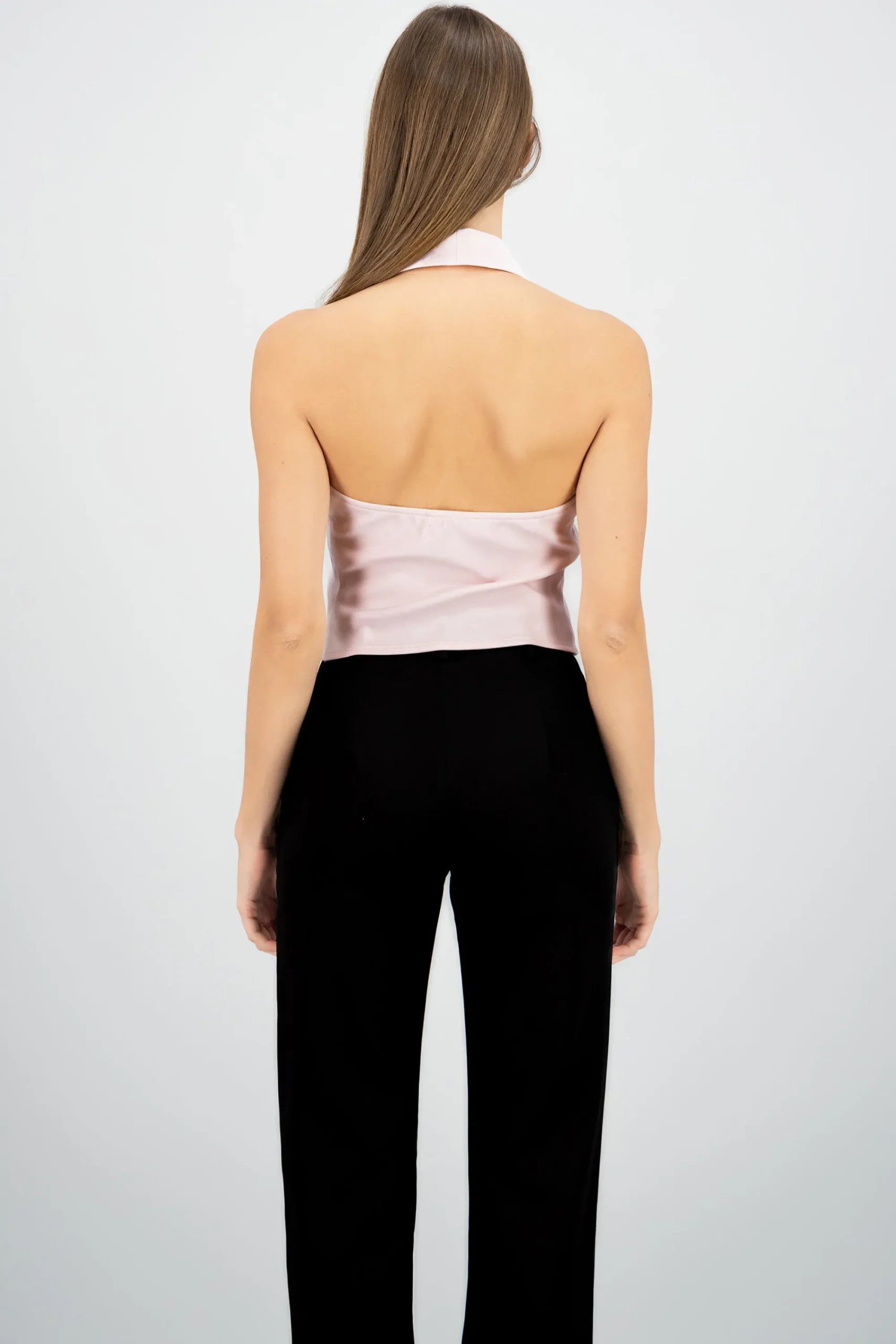Shasa Solid Zipper Halter Top