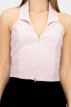 Shasa Solid Zipper Halter Top