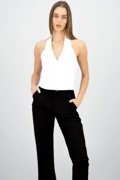Shasa Solid Zipper Halter Top