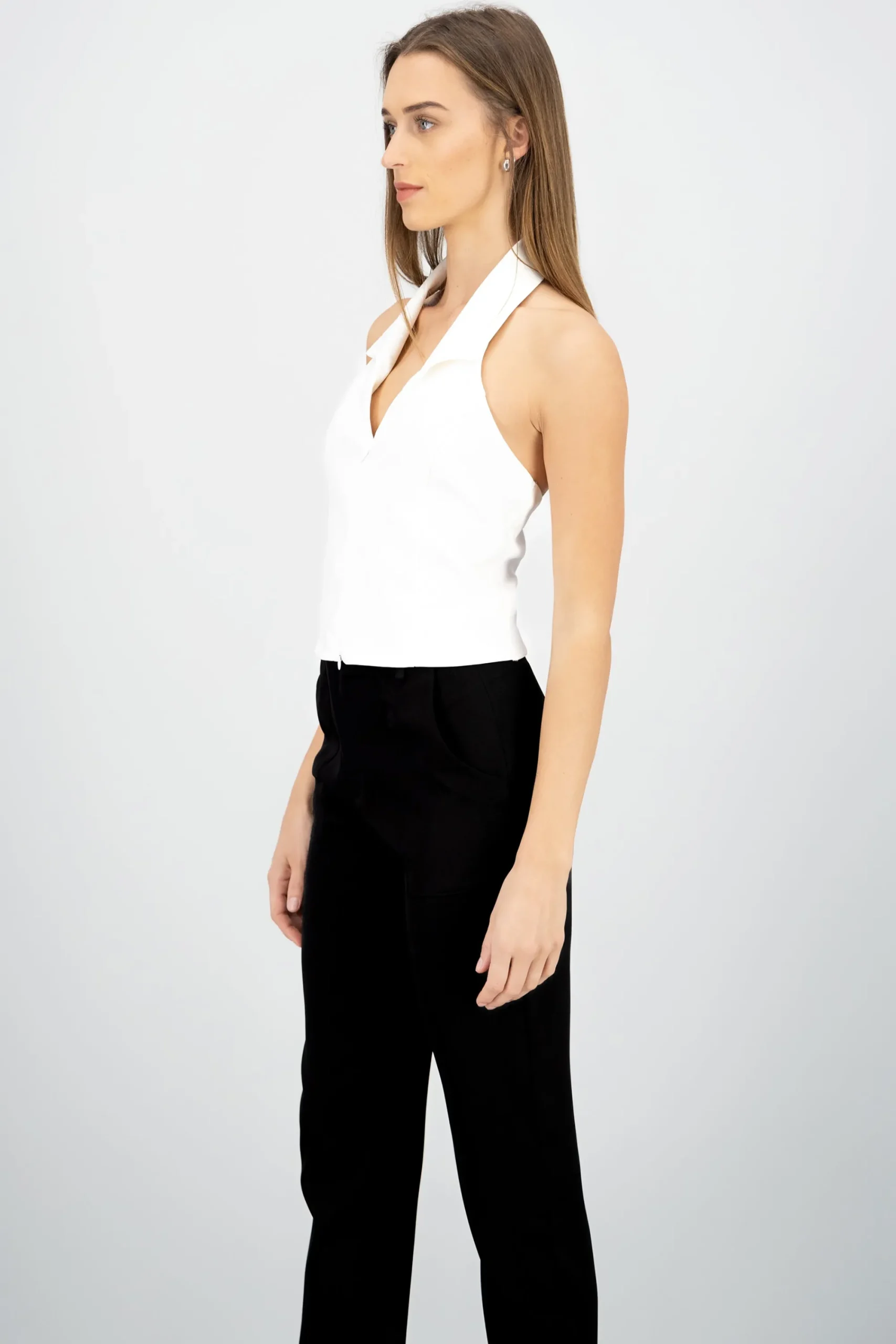 Shasa Solid Zipper Halter Top