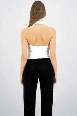 Shasa Solid Zipper Halter Top