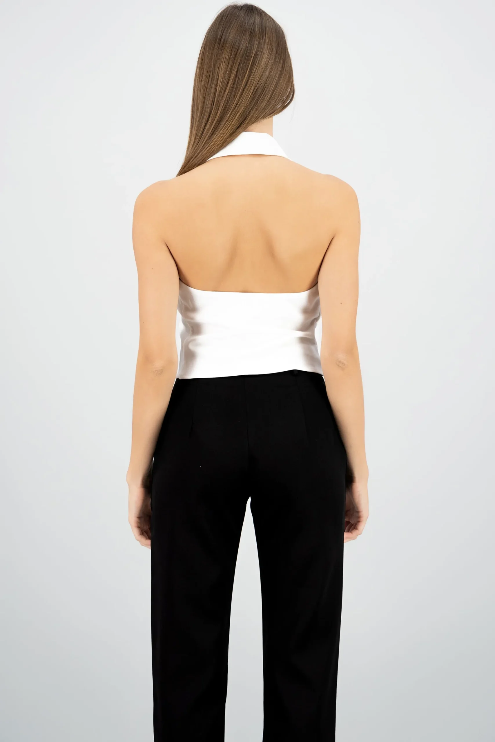 Shasa Solid Zipper Halter Top