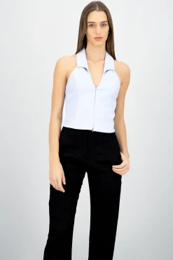 Shasa Solid Zipper Halter Top